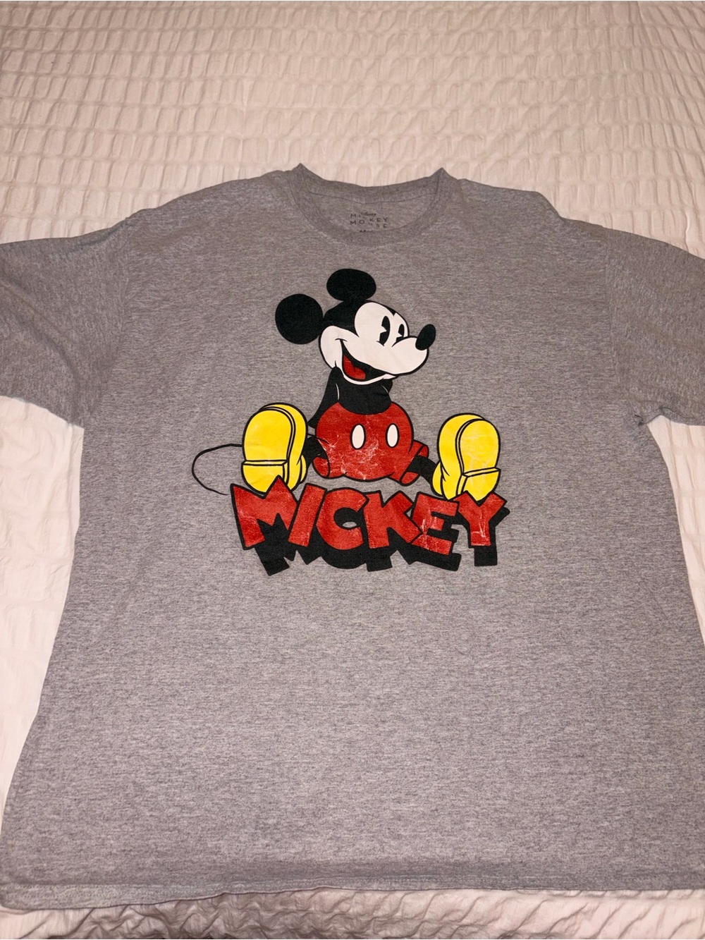 Disney Gray Mickey Mouse Graphic Tee with Yellow Accents